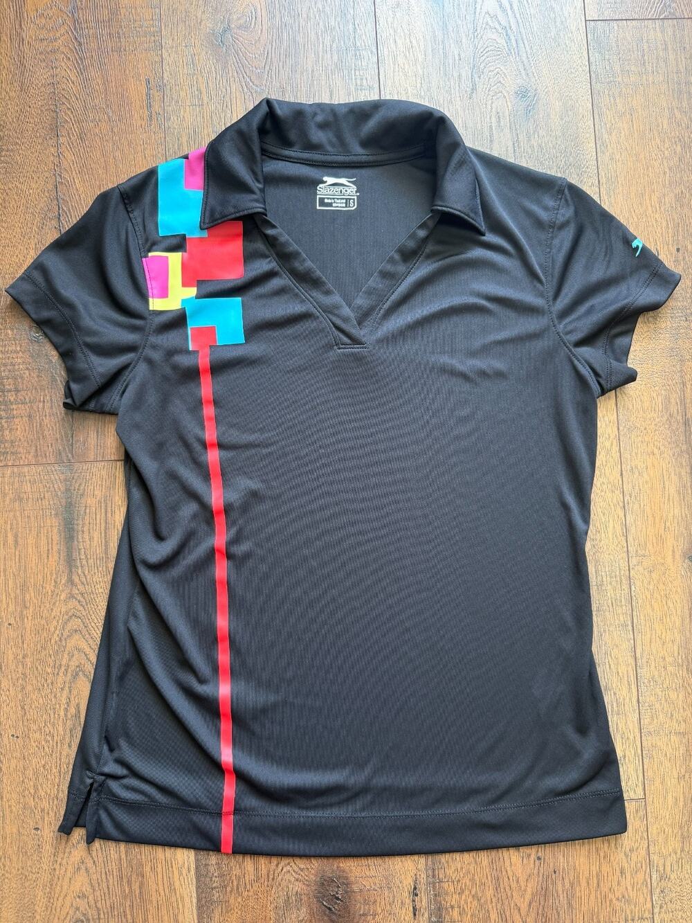 Sporty Slazenger Black Geometric Golf Activewear Polo Women’s Small